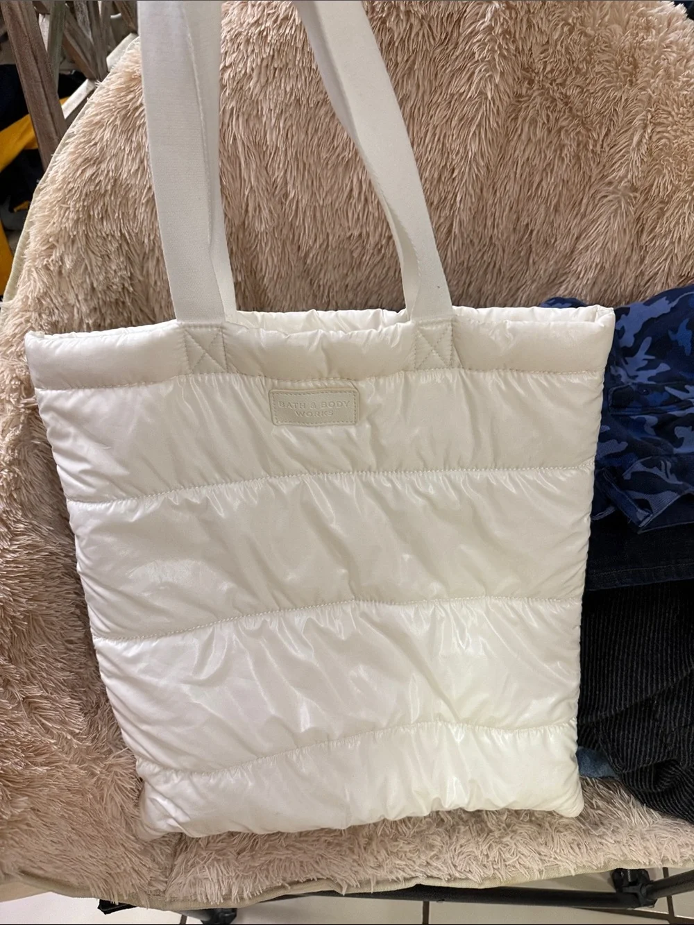 Bath & Body Works White Quilted Puffer Tote Bag